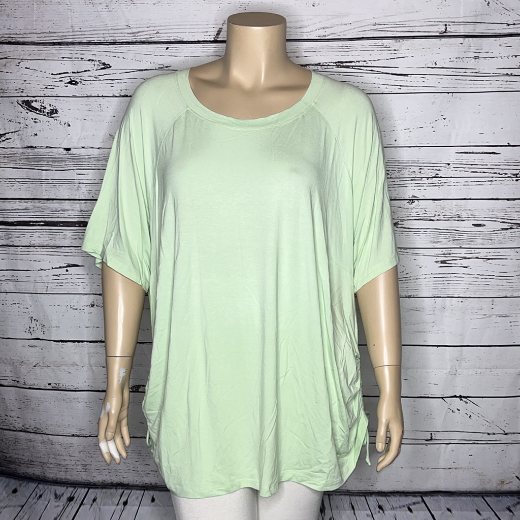 Zim & Zoe Active Nwt Size 30/32 Lime Green Ruched Side Rayon Knit Top Shirt
